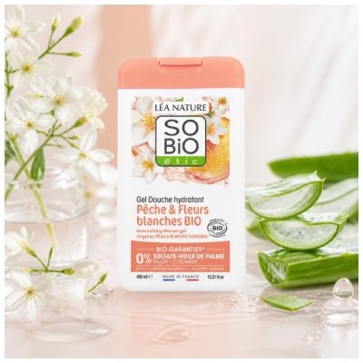 Gel de duș hidratant Piersică & Flori Albe Bio 450 ml Léa Nature SO BIO étic