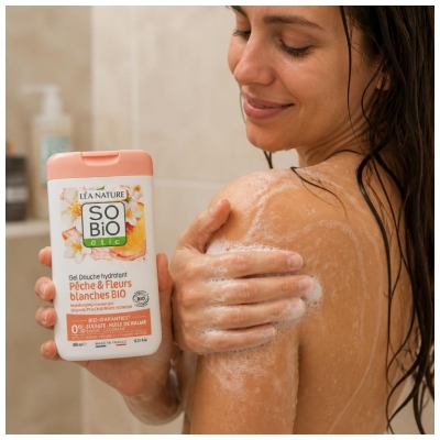 Léa Nature SO BIO étic Gel Douche Hydratant Pêche & Fleurs Blanches Bio 450 ml