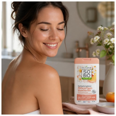 Léa Nature SO BIO étic Gel Douche Hydratant Pêche & Fleurs Blanches Bio 450 ml