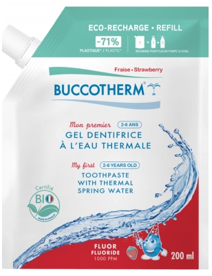 Buccotherm Moje První Zubní Gel s Termální Vodou Bio Jahoda Eko-Doplnění 200 ml