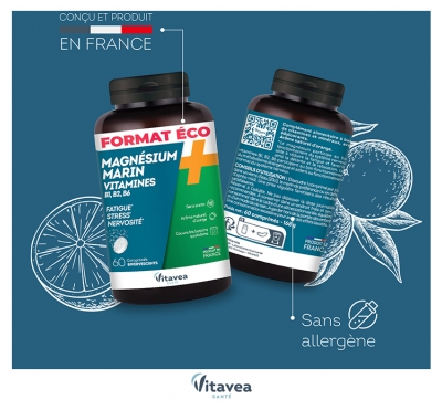 Vitavea Magnésium + Vitamines B1 B2 B6 B9 B12 60 Comprimés Effervescents