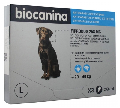 Biocanina Fiprodog 268 mg Solution Spot-On Grands Chiens 3 Pipettes de 2,68 ml