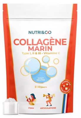 Nutri& Co Collagene Marino di Tipo I, II e III Vitamina C Sapore Neutro - 180g