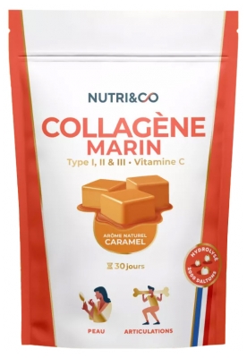 Nutri&Co Collagène Marin Type I, II et III Vitamine C 180 g - Goût : Caramel