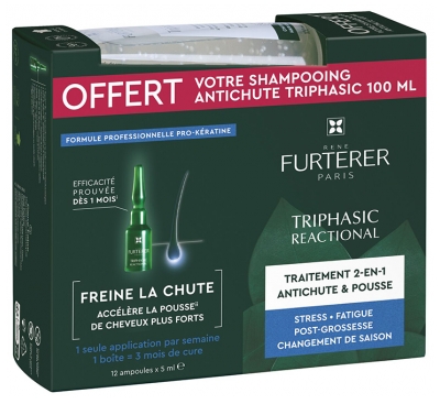 René Furterer Triphasic Reactional Set 12 Ampoules + Free 100 ml Anti-Hair Loss Shampoo