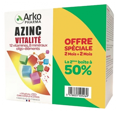 Arkopharma Azinc Vitalité Lot de 2 x 120 Gélules Offre Spéciale