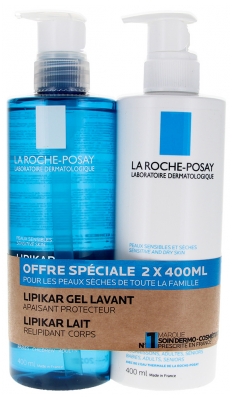 La Roche-Posay Lipikar Gel Lavant Apaisant Protecteur 400 ml + Lait Relipidant Corps Anti-Dessèchement 48H 400 ml Offre Spéciale