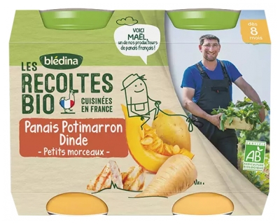 Blédina Les Récoltes Bio Panais Potimarron Dinde dès 8 Mois Bio 2 Pots