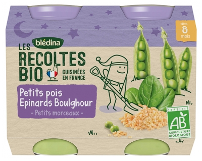 Blédina Les Récoltes Organic Peas Spinach Boulghour From 8 Months Organic 2 Jars