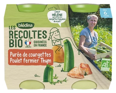 Blédina Les Récoltes Bio Purée de Courgettes Poulet Fermier Thym dès 6 Mois Bio 2 Pots