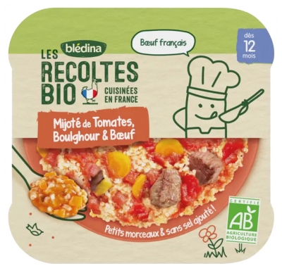 Blédina Les Récoltes Bio Mijoté de Tomates Boulghour Boeuf dès 12 Mois Bio 230 g