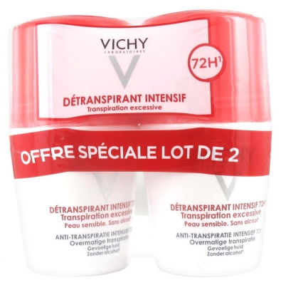 Vichy Détranspirant Intensif 72H Transpiration Excessive Lot de 2 x 50 ml