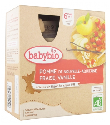 Babybio Apple Strawberry Vanilla 6 Months and + Organic 4 Gourds of 90g