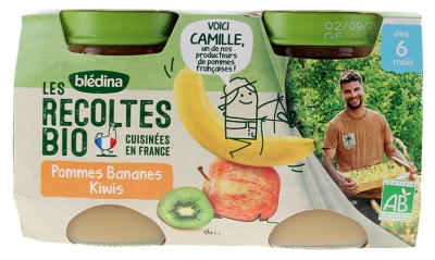 Blédina Les Récoltes Bio Pommes Bananes Kiwis dès 6 Mois Bio 2 Pots