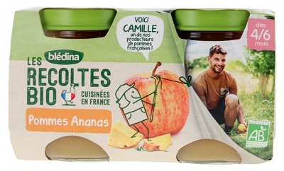 Blédina Les Récoltes Bio Pommes Ananas dès 4/6 Mois Bio 2 Pots