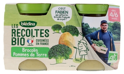 Blédina Les Récoltes Bio Brocolis Pommes de Terre dès 4/6 Mois Bio 2 Pots