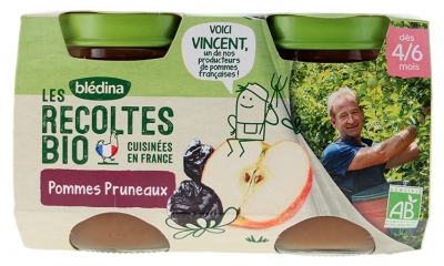 Blédina Les Récoltes Bio Pommes Pruneaux dès 4/6 Mois Bio 2 Pots