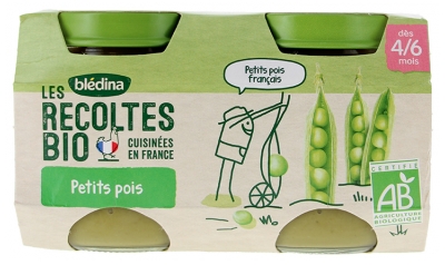 Blédina Les Récoltes Bio Petits Pois dès 4/6 Mois Bio 2 Pots