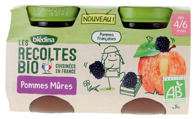 Blédina Les Récoltes Bio Pommes Mûres dès 4/6 Mois Bio 2 Pots