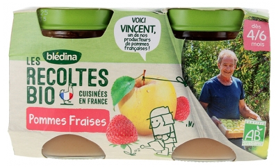 Blédina Les Récoltes Bio Pommes Fraises dès 4/6 Mois Bio 2 Pots