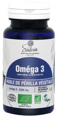 Salvia Nutrition Huile de Périlla Végétale Oméga 3 Bio 60 Capsules