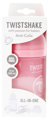 Twistshake Biberon Anti-Colique S 180 ml 0 Mois et + - Couleur : Rose Pastel