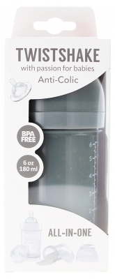 Twistshake Biberon Anti-Colique S 180 ml 0 Mois et + - Couleur : Gris Pastel