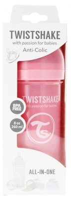 Twistshake Biberon Anti-Colique M 260 ml 2 Mois et + - Couleur : Rose Pastel