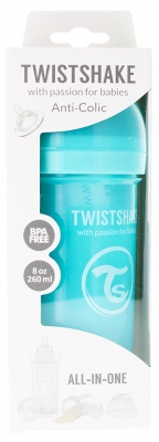 Twistshake Biberon Anti-Colique M 260 ml 2 Mois et + - Couleur : Bleu Pastel