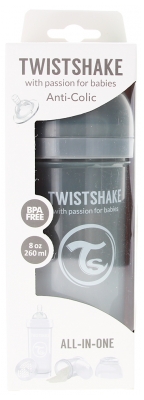 Twistshake Biberon Anti-Colique M 260 ml 2 Mois et + - Couleur : Gris Pastel