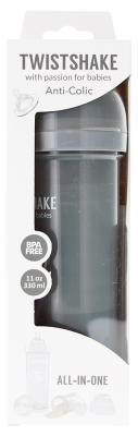 Twistshake Biberon Anti-Colique L 330 ml 4 Mois et + - Couleur : Gris Pastel