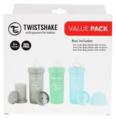 Twistshake Anti-Colique M 260 ml 2 Mois et + Pack 3 Biberons