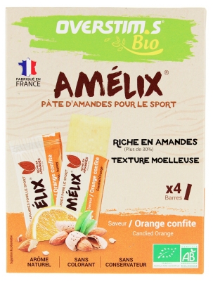 Overstims Amélix Pâte d'Amandes Bio 4 Barres - Saveur : Orange Confite