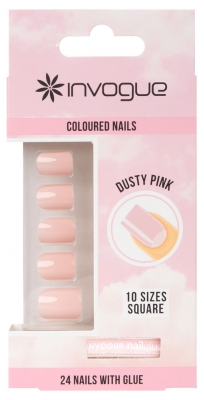 Invogue 24 Faux Ongles Carré - Couleur : Rose