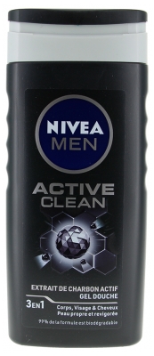 Nivea Men Active Clean Gel Douche 3en1 Visage Corps et Cheveux Charbon Actif 250 ml