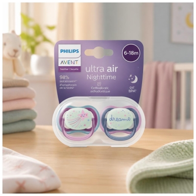 Avent Ultra Air Nighttime 2 Sucettes Orthodontiques 6-18 Mois