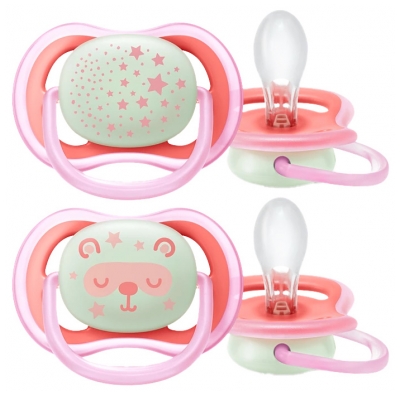 Avent 2 Soothers Ultra Air Night 6-18 Months - Colour: Pink