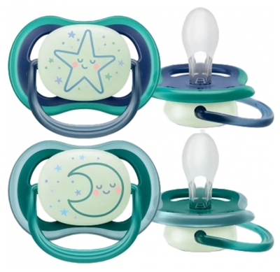 Avent Ultra Air Nighttime 2 Sucettes Orthodontiques 6-18 Mois - Couleur : Bleu