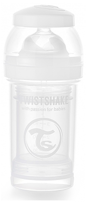 Twistshake Biberón Anticólico S 180 ml 0 Meses y Más - Color: Blanco