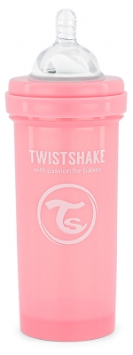 Twistshake Biberón Anticólico M 260 ml a Partir de 2 Meses - Color: Rosa Pastel