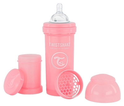 Twistshake Biberón Anticólico M 260 ml a Partir de 2 Meses - Color: Rosa Pastel