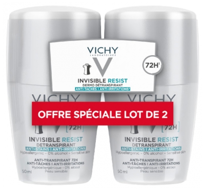 Vichy Deodorant Invizibil Rezist Dermo-Antiperspirant 72H Roll-On Set de 2 x 50 ml