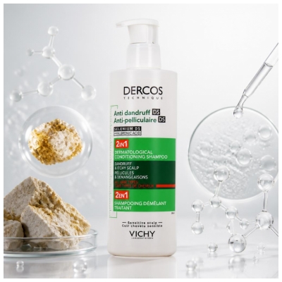 Vichy Dercos Šampon pro snadné rozčesávání a ošetření proti lupům pro citlivou pokožku hlavy 390 ml