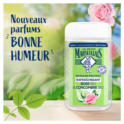 Le Petit Marseillais Gel Douche Extra Doux Rafraîchissant Rose Bio & Concombre Bio 250 ml