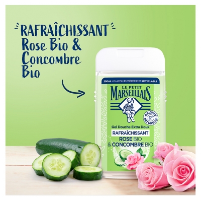 Le Petit Marseillais Gel Douche Extra Doux Rafraîchissant Rose Bio & Concombre Bio 250 ml