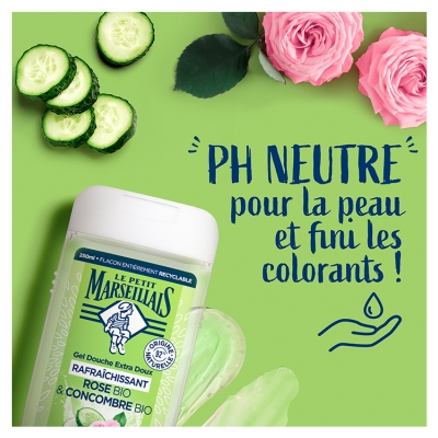Le Petit Marseillais Gel Douche Extra Doux Rafraîchissant Rose Bio & Concombre Bio 250 ml