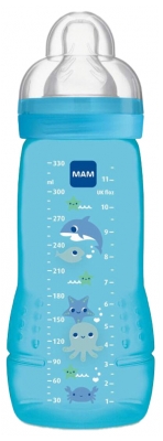 MAM Easy Active Biberon 2ème Âge 330 ml 6 Mois et + - Couleur : Bleu 1