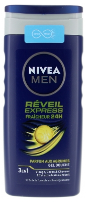 Nivea Men Réveil Express Gel Douche Fraîcheur 24H 3en1 Visage Corps et Cheveux 250 ml