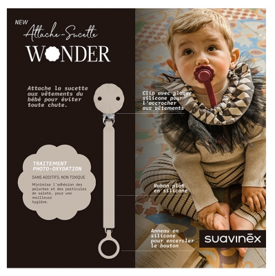 Suavinex Attache Sucette Silicone 0 Mois et + - Modèle : Gris