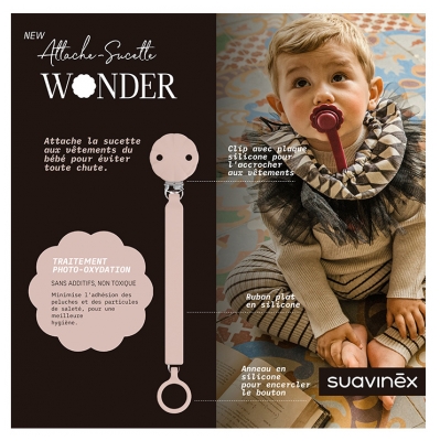 Suavinex Attache Sucette Silicone 0 Mois et + - Modèle : Rose Mauve